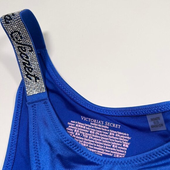 Victoria Secret 36DD L Bombshell Push Up Top Bikini Set LOGO Shine Strap Blue - Picture 10 of 10